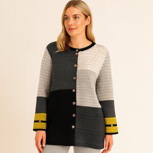 Margaret Winters Knit Patchwork Scoop Neck Cardigan Sweater Artsy Oversized XS